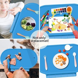 Kids Silicone Placemats, Baby Placemats with Food Catching for Kids Toddler Children Reusable Non-Slip Table Mats Baby Food Mats for Restaurant, 2Pack, Blue/Gray Kids Silicone Placemats, Baby Placemats with Food Catching for Kids Toddler Children Reusable Non-Slip Table Mats Baby Food Mats for Restaurant, 2Pack, Blue/Gray