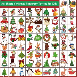 CHARLENT Christmas Temporary Tattoos for Kids - 148 PCS Christmas Individual Tattoos for Kids Christmas Xmas Party Favors, Stocking Stuffer, Christmas Eve Gift