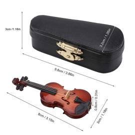 Jeanoko Miniature Violin Model with Stand Case Dollhouse Accessories Mini Musical Instrument Decor Gift Dollhouse Model Home Decoration