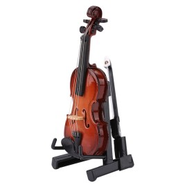Jeanoko Miniature Violin Model with Stand Case Dollhouse Accessories Mini Musical Instrument Decor Gift Dollhouse Model Home Decoration