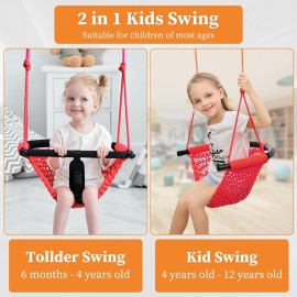 Hi-Na Kids Swing Seats Indoor Hand-Made Kids Swing with Adjustable Rope Outdoor Swing Seat Tree Swing Seat for Kids for Backyard Swing Seat for Kids for Playground Child Swing for Outside(Red)