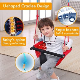 Hi-Na Kids Swing Seats Indoor Hand-Made Kids Swing with Adjustable Rope Outdoor Swing Seat Tree Swing Seat for Kids for Backyard Swing Seat for Kids for Playground Child Swing for Outside(Red)