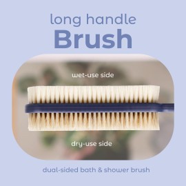 MainBasics Back Scrubber for Shower - Long Handle Dual-Sided Brush for Body Wash & Scrubbing with Exfoliating & Soft Bristles (Ultramarine, Plastic)