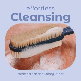 MainBasics Back Scrubber for Shower - Long Handle Dual-Sided Brush for Body Wash & Scrubbing with Exfoliating & Soft Bristles (Ultramarine, Plastic)