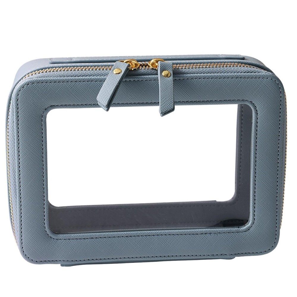 SANHECUN Toiletry bag waterproof cosmetic organizer with handle large opening for travelling (Blue)