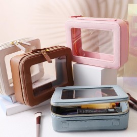 SANHECUN Toiletry bag waterproof cosmetic organizer with handle large opening for travelling (Blue)