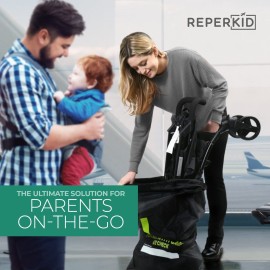reperkid Umbrella Stroller Bag for Airplane Travel, Black and Green, 47 H x 15 W x 12 D, Fits Most Single and Double Umbrella Strollers - Premium Waterproof Cover, Adjustable Shoulder Strap