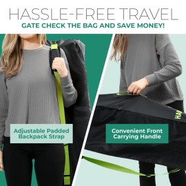 reperkid Umbrella Stroller Bag for Airplane Travel, Black and Green, 47 H x 15 W x 12 D, Fits Most Single and Double Umbrella Strollers - Premium Waterproof Cover, Adjustable Shoulder Strap