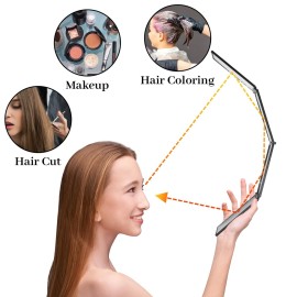 4 Way Mirror for Self Hair Cutting , Barber Mirrors , 360 Degree Handheld Desktop Self Haircut Mirror , Portable Foldable Makeup Mirror for Hair Coloring , Braiding