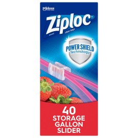 Ziploc Gallon Food Storage Slider Bags, Power Shield Technology for More Durability, 40 Count Ziploc Gallon Food Storage Slider Bags, Power Shield Technology for More Durability, 40 Count