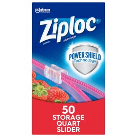 Ziploc Quart Food Storage Slider Bags, Power Shield Technology for More Durability, 50 Count