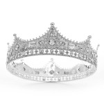 Crystal King Wedding Tiara Vintage Rhinestone Crown Hair Bands For Halloween Birthday Pageant Hair Accessories (Silver)