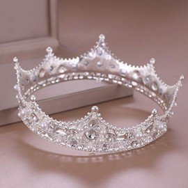 Crystal King Wedding Tiara Vintage Rhinestone Crown Hair Bands For Halloween Birthday Pageant Hair Accessories (Silver)