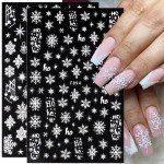 8 Sheets Snowflake Nail Art Stickers Decals 3D Self-Adhesive Christmas Nails Stickers Holographic White Shiny Sugar Glitter Snowflakes Lace Design DIY Sparkly Winter Xmas Decoration Decals (White)
