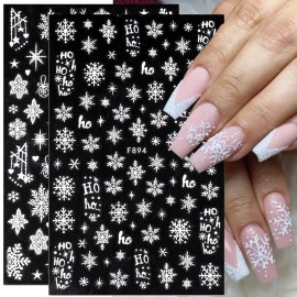 8 Sheets Snowflake Nail Art Stickers Decals 3D Self-Adhesive Christmas Nails Stickers Holographic White Shiny Sugar Glitter Snowflakes Lace Design DIY Sparkly Winter Xmas Decoration Decals (White)