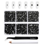 Beadsland 4300pcs Flatback Rhinestones,Black Rhinestone Nail Gems Round Crystal Rhinestones for Crafts,Mixed 6 Sizes with Picking Tweezers and Wax Pencil Kit, SS6-SS20,Jet Black