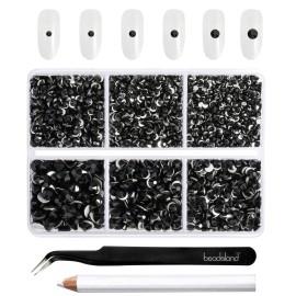 Beadsland 4300pcs Flatback Rhinestones,Black Rhinestone Nail Gems Round Crystal Rhinestones for Crafts,Mixed 6 Sizes with Picking Tweezers and Wax Pencil Kit, SS6-SS20,Jet Black