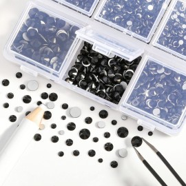 Beadsland 4300pcs Flatback Rhinestones,Black Rhinestone Nail Gems Round Crystal Rhinestones for Crafts,Mixed 6 Sizes with Picking Tweezers and Wax Pencil Kit, SS6-SS20,Jet Black