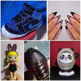 Beadsland 4300pcs Flatback Rhinestones,Black Rhinestone Nail Gems Round Crystal Rhinestones for Crafts,Mixed 6 Sizes with Picking Tweezers and Wax Pencil Kit, SS6-SS20,Jet Black