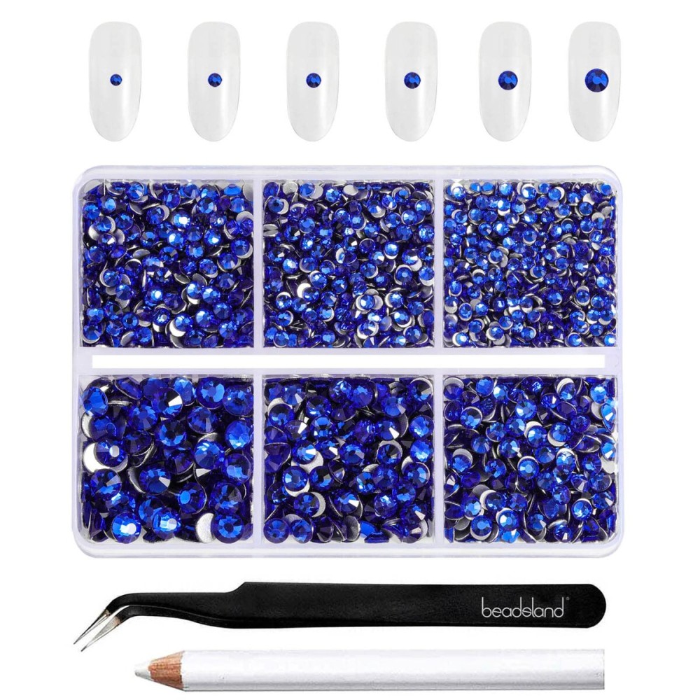 Beadsland 4300pcs Flatback Rhinestones,Royal Blue Rhinestone Nail Gems Round Crystal Rhinestones for Crafts,Mixed 6 Sizes with Picking Tweezers and Wax Pencil Kit, SS6-SS20,Sapphire Beadsland 4300pcs Flatback Rhinestones,Royal Blue Rhinestone Nail Gems Round Crystal Rhinestones for Crafts,Mixed 6 Sizes with Picking Tweezers and Wax Pencil Kit, SS6-SS20,Sapphire
