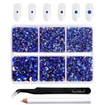 Beadsland 4300pcs Flatback Rhinestones,Royal Blue Rhinestone Nail Gems Round Crystal Rhinestones for Crafts,Mixed 6 Sizes with Picking Tweezers and Wax Pencil Kit, SS6-SS20,Sapphire