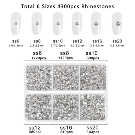Beadsland 4300pcs Flatback Rhinestones,Clear Rhinestones Nail Gems Round Crystal Rhinestones for Crafts,Mixed 6 Sizes with Picking Tweezers and Wax Pencil Kit, SS6-SS20,Crystal Beadsland 4300pcs Flatback Rhinestones,Clear Rhinestones Nail Gems Round Crystal Rhinestones for Crafts,Mixed 6 Sizes with Picking Tweezers and Wax Pencil Kit, SS6-SS20,Crystal