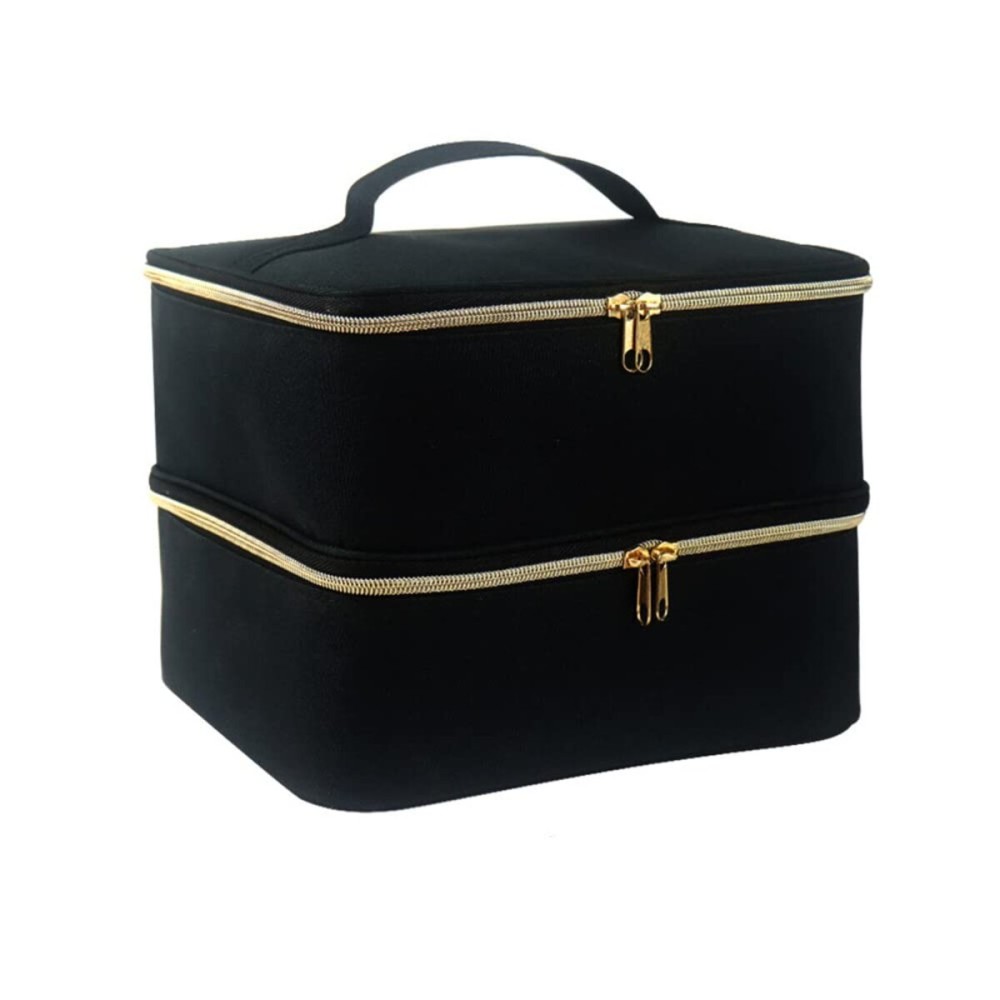 Nail Polish Carrying Case, Double-Layer Nail Polish Storage Bag- Fits Nail Dryer Lamp and 30 Bottles(15ml/0.5 fl.oz), Nail Polish Organizer bag with Adjustable Dividers for Manicure Set (Black)