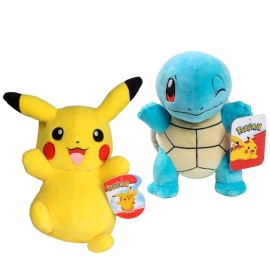 Pokemon 8 Pikachu & Squirtle Plush 2-Pack - Generation 1 Starter - Officially Licensed - Authentic Soft Stuffed Animal Toy Figures - Gift for Kids, Boys, Girls - 2+