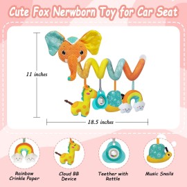 FATI Car Seat Toys for Babies 0-6 Months, Sensory Toys with Squeaker Teether Rattles, Ideal Gifts