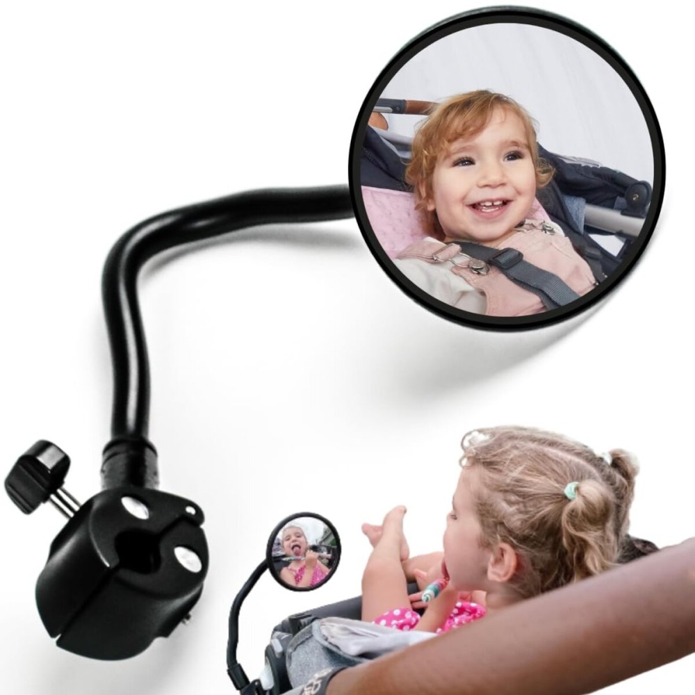 Pramglam Original Stroller Mirror- See Baby\'s Face on Walks. Rear View Mirror for Prams and Strollers. Easy Connection. Universal Stroller Accessory for Safety and Connection.