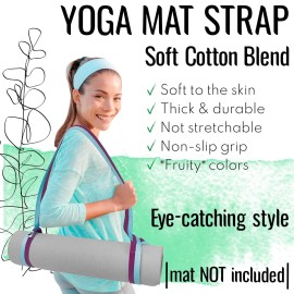 TECEUM Yoga Mat Strap - 30+ Colors - Adjustable Mat Holder Sling Carrier for All Mats [Mat Not Included]