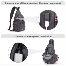 G4Free Canvas Sling Bag Crossbody Backpack with USB Charging Port & RFID Blocking, Hiking Daypack Chest Bag for Women Men(Dark Grey)