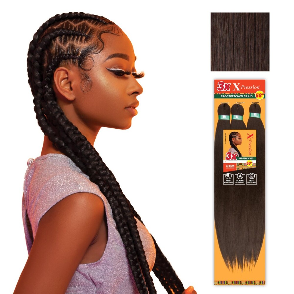 Sensationnel X-pression prestretched braiding hair - 3x braid 58 inch all kanekalon flame retardant synthetic braid for box braids and twists (5 pack, 4 MEDBROWN)