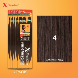 Sensationnel X-pression prestretched braiding hair - 3x braid 58 inch all kanekalon flame retardant synthetic braid for box braids and twists (5 pack, 4 MEDBROWN)
