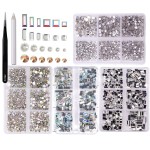 Nail Art Rhinestones K9 Glass Crystal Iridescent AB Clear Flatback Diamonds for Round &Square Gems Stones Constitute in 6 Mixed Sizes Jewels Set for Nail Design DIY Multiple 2920PCS + Pen Tweezers