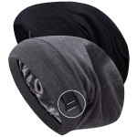 ingeware Silky Bonnet for Sleeping, Extra Large Satin Silky Hair Wrap for Sleeping Satin Lined Hair Bonnet Sleep Cap Slouchy Beanie for Curly Hair Protection for Women Men (Black and Dark Grey)
