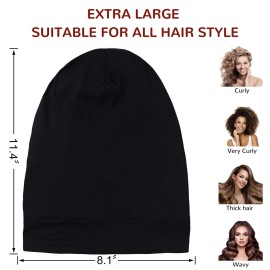 ingeware Silky Bonnet for Sleeping, Extra Large Satin Silky Hair Wrap for Sleeping Satin Lined Hair Bonnet Sleep Cap Slouchy Beanie for Curly Hair Protection for Women Men (Black and Dark Grey)