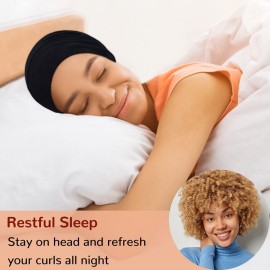 ingeware Silky Bonnet for Sleeping, Extra Large Satin Silky Hair Wrap for Sleeping Satin Lined Hair Bonnet Sleep Cap Slouchy Beanie for Curly Hair Protection for Women Men (Black and Dark Grey)