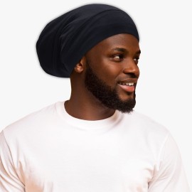 ingeware Silky Bonnet for Sleeping, Extra Large Satin Silky Hair Wrap for Sleeping Satin Lined Hair Bonnet Sleep Cap Slouchy Beanie for Curly Hair Protection for Women Men (Black and Dark Grey)