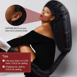 Ingeware Bonnet Hair Dryer Attachment for Women: Extra Large Adjustable Deep Conditioning Cap Drying Heat Cap for Natural Curly Hair, Home Use (Black)