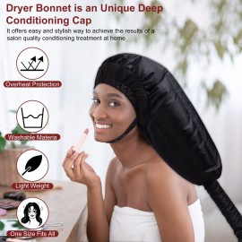 Ingeware Bonnet Hair Dryer Attachment for Women: Extra Large Adjustable Deep Conditioning Cap Drying Heat Cap for Natural Curly Hair, Home Use (Black)