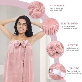 KOIKEY Hair Towel Women Bath Wrap - Adjustable Microfiber Super Absorbent to Quick Drying Hair and Body for Gym, Spa, Sauna and Shower After Body Cover, Pink