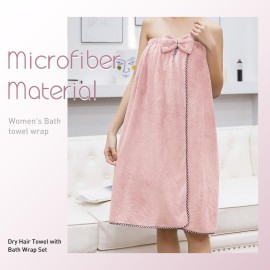 KOIKEY Hair Towel Women Bath Wrap - Adjustable Microfiber Super Absorbent to Quick Drying Hair and Body for Gym, Spa, Sauna and Shower After Body Cover, Pink