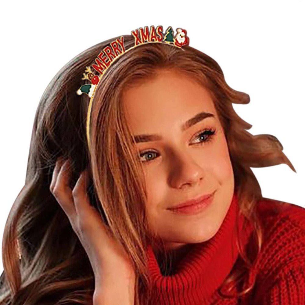 Formery Christmas Letter Headband Gold Santa Claus Hairband Headpiece Reindeer Xmas Party Costume Headwear Hair Accessories for Women and Girls