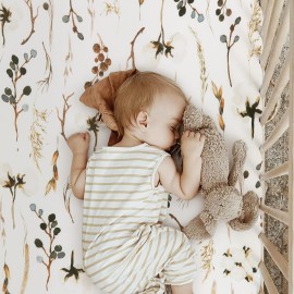 Stretch Ultra Soft Jersey Knit Fitted Crib Sheets Set 2 Pack, Fits All Standard Crib Mattress Pads Safe and Snug, Stylish Pretty Flora for Baby, Beige