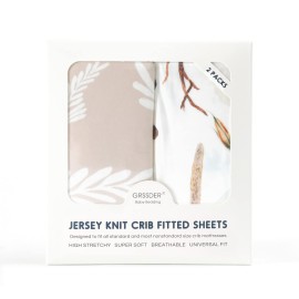 Stretch Ultra Soft Jersey Knit Fitted Crib Sheets Set 2 Pack, Fits All Standard Crib Mattress Pads Safe and Snug, Stylish Pretty Flora for Baby, Beige