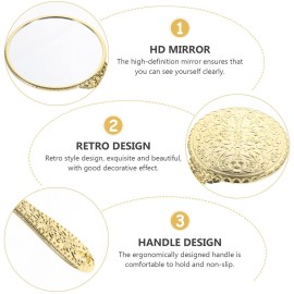 minkissy Hand Held Mirror Hand Mirror Vintage Mirror Handheld Mirror Makeup Mirror Hairdressers Mirror Vanity Mirror Cosmetic Mirror with Handle for Travel Home Salon Golden Retro Handheld Mirror
