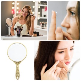 minkissy Hand Held Mirror Hand Mirror Vintage Mirror Handheld Mirror Makeup Mirror Hairdressers Mirror Vanity Mirror Cosmetic Mirror with Handle for Travel Home Salon Golden Retro Handheld Mirror
