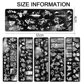DANNEASY 6 Pieces Nail Stamping Plate Snake Flower Leaf Nail Stamps Abstract Nail Stencils Stamping Plates for Nails Manicure Template Nail Art Tools DIY Nails Accessories (Stylish Series)