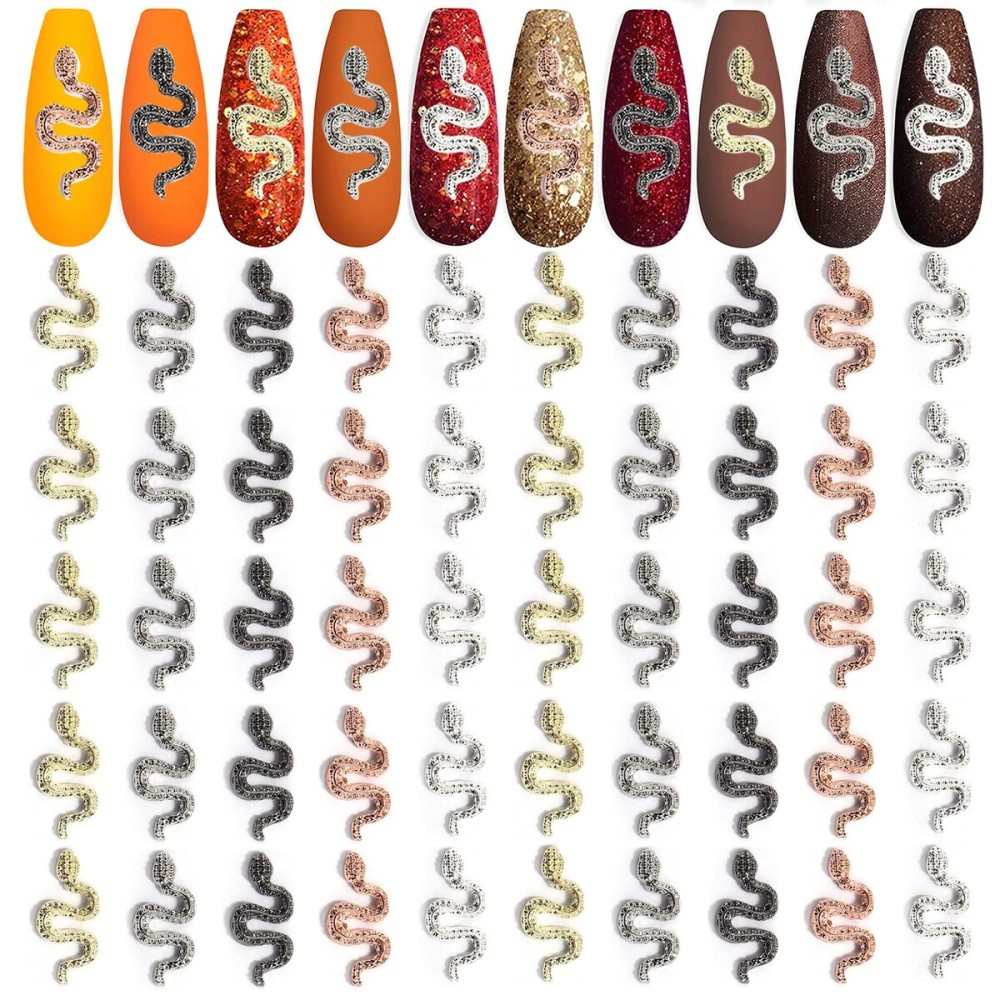 XEAOHESY 50pcs Alloy Snake Nail Charms for Nails Snake Shape Nail Charms Snake Nail Studs for Women Girls Nail Art Decorations0.67 * 0.28inch